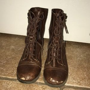 Brown combat boots